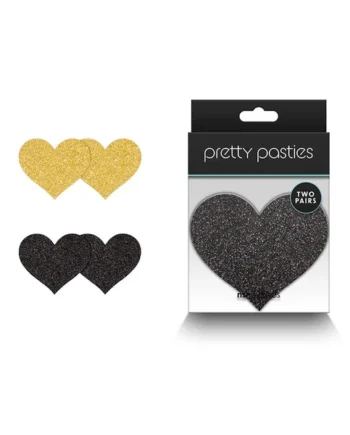 Pretty Pasties Glitter Hearts Black/Gold 2 Pair
