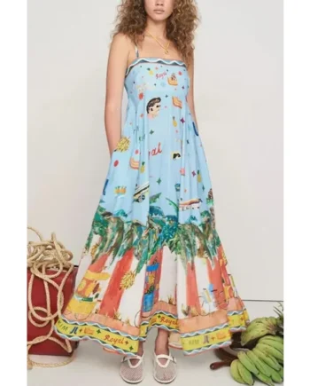 Printed Square Neck Maxi Cami Dress with Pockets