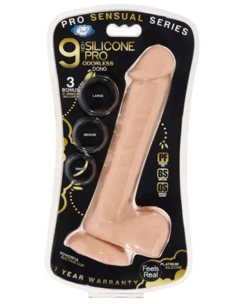 PRO SENSUAL PREMIUM SILICONE DONG W/ 3 C RINGS LIGHT 9 “