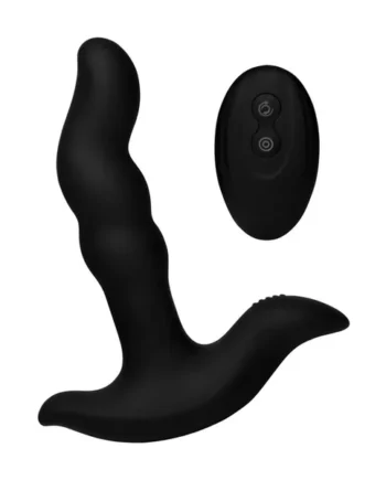Prostatic Play Curved Rotating Silicone Prostate Plug with Remote Control – Black