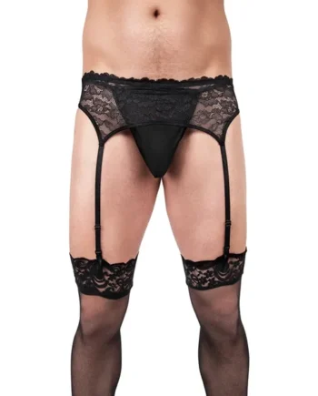 Prowler Male Lace Garter & Stocking Set Black Medium