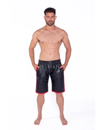 Prowler RED Leather Long Sports Shorts Black with Red X Large