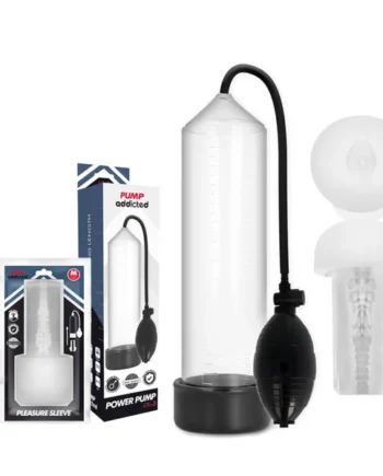 Pump addicted RX3 transparent pleasure sleeve erection pump with masturbator