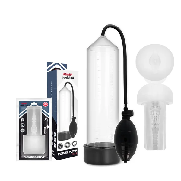 Pump addicted RX3 transparent pleasure sleeve erection pump with masturbator