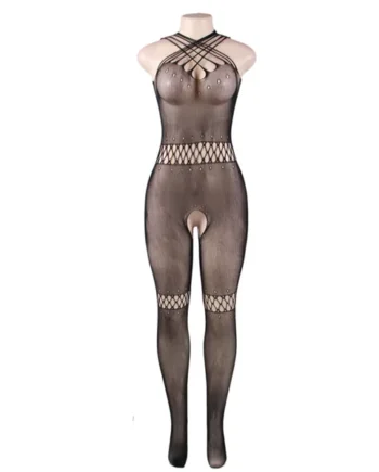 QUEEN LINGERIE - STRAPS NECK BODYSTOCKING S/L