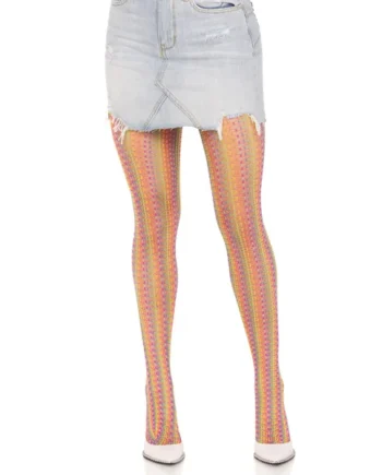 Rainbow Crochet Net Tights - One Size - Multicolor