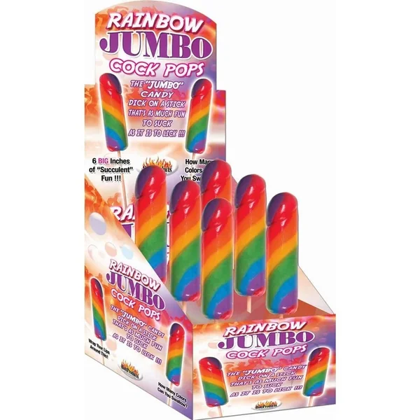 Rainbow Jumbo Cock Pops 6/disp Bachelorette Party Supplies