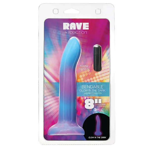 Rave by Addiction - 8" Glow in the Dark Dildo - Blue Purple