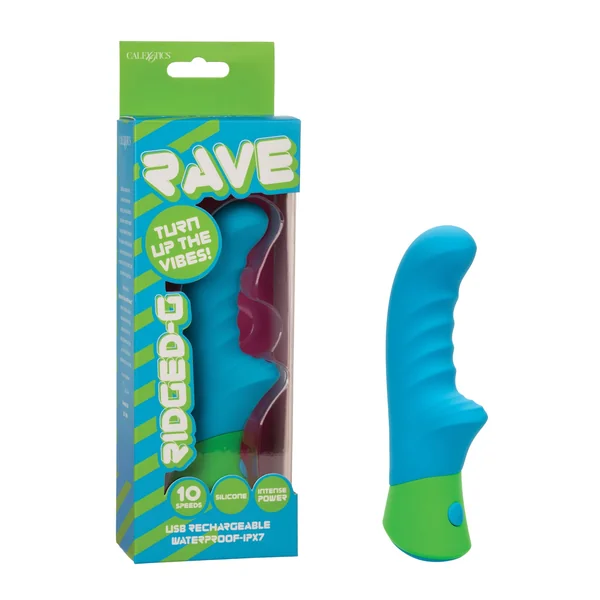 Rave Ridged-G Massager w/Rippled Shaft & Stimulator - Blue/Green
