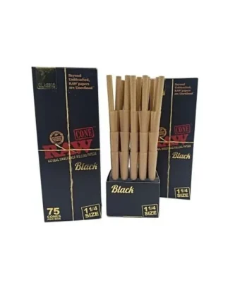 Raw Black Classic 1 1/4 Size 75CT Cones Per Package