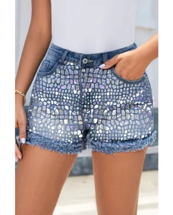 Raw Hem Denim Shorts with Pockets