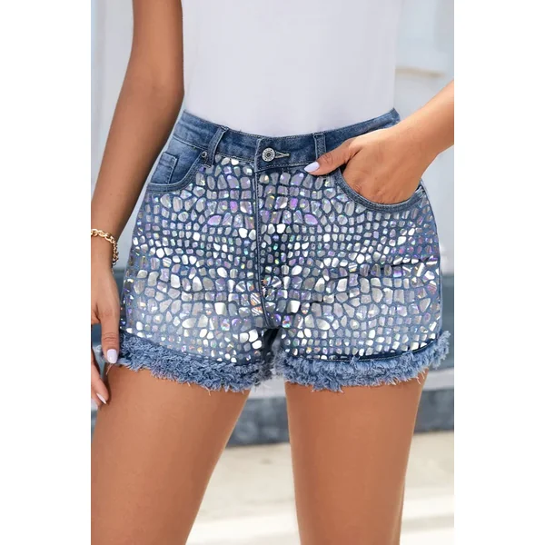 Raw Hem Denim Shorts with Pockets