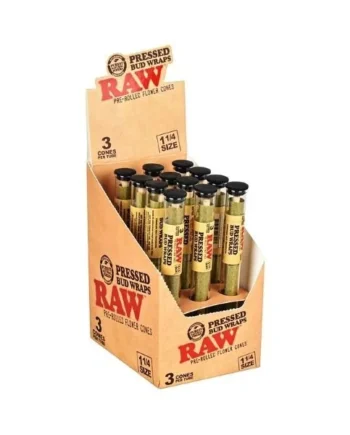 Raw Pressed Bud Wraps Cones 12pk 3 Cones Per Tube 1 1/4