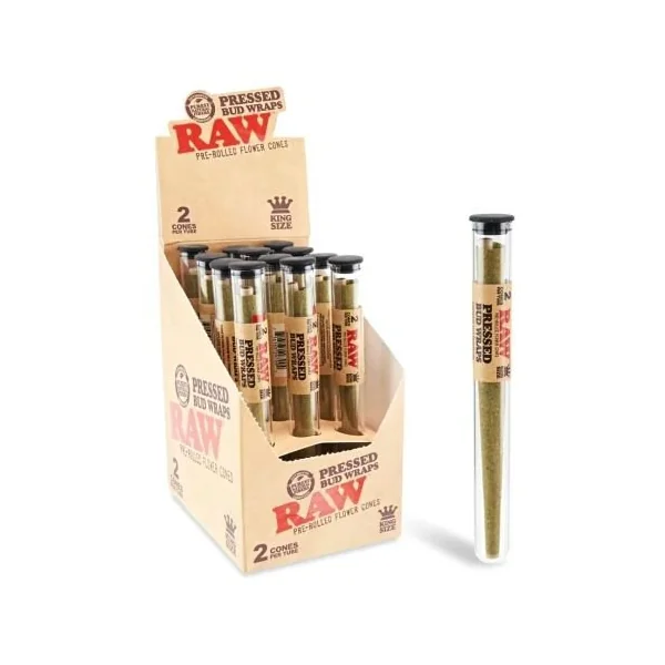 Raw Pressed Bud Wraps Cones 12pk 3 Cones Per Tube King Size