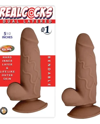REAL COCKS DUAL LAYERED #1 BROWN 5 1/2 “