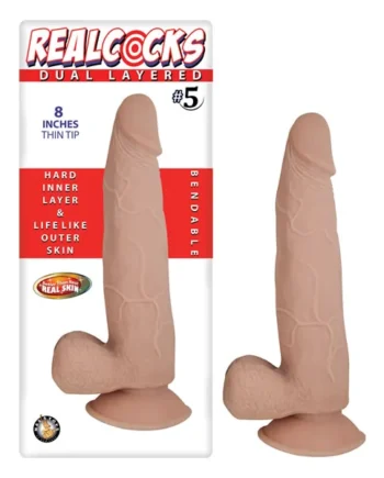 REAL COCKS DUAL LAYERED #5 FLESH THIN TIP 8 “