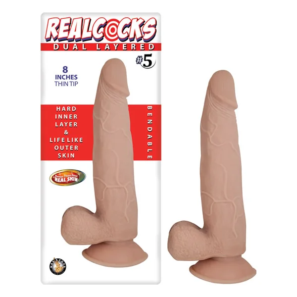REAL COCKS DUAL LAYERED #5 FLESH THIN TIP 8 “