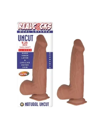 RealCocks Dual Layered Uncut Slider 9.25″ Thick Shaft-Brown