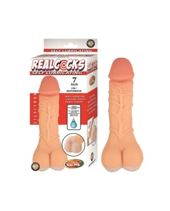 RealCocks Self Lubricating 7″ 3 in 1 Masturbator – White