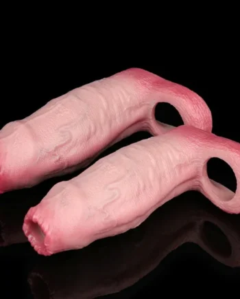 Realistic Cock Sleeve with Penis Ring - Light Skin Dildo Testicle Male Extender Sex Toys