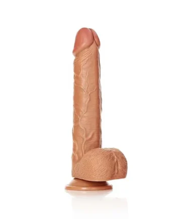 RealRock 12 Inch Straight Dildo With Balls and Suction Cup – Tan