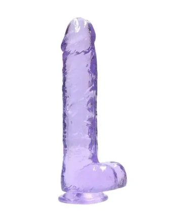 RealRock Crystal Clear Dildo with Balls 9in – Purple