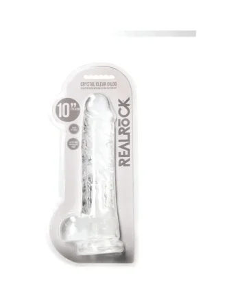 RealRock Crystal Clear Realistic 10 in. Dildo With Balls and Suction Cup Clear