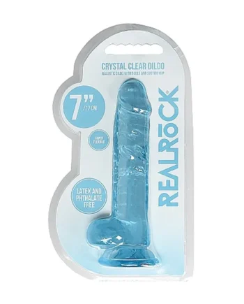 RealRock Crystal Clear Realistic 7 in. Dildo With Balls and Suction Cup Blue