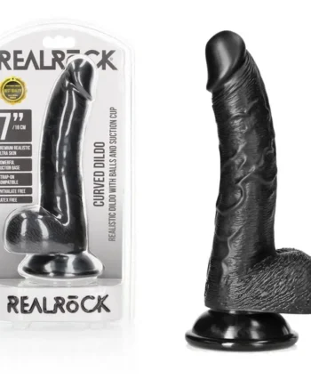 REALROCK Realistic Regular Curved Dong with Balls – 18 cm-(rea122blk)