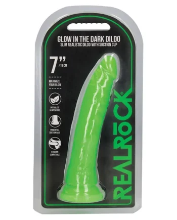 RealRock Slim Glow in the Dark Dildo - Green 7"