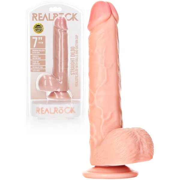 Realrock Straight Realistic Dildo with Balls 7" by Shots
