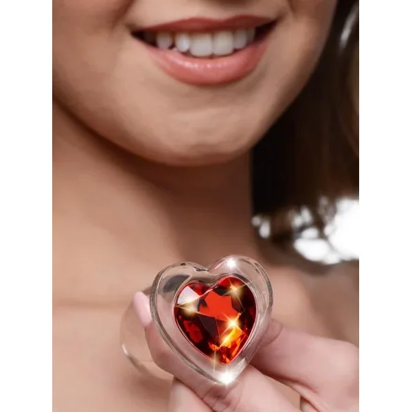 Red Heart Gem Glass Anal Plug – Large
