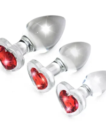 Red Heart Gem Glass Anal Plug Set