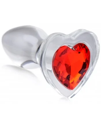 Red Heart Gem Glass Anal Plug - Small