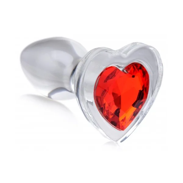Red Heart Gem Glass Anal Plug - Small