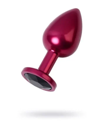 Red Metal Anal Plug With Black Crystal Medium Size