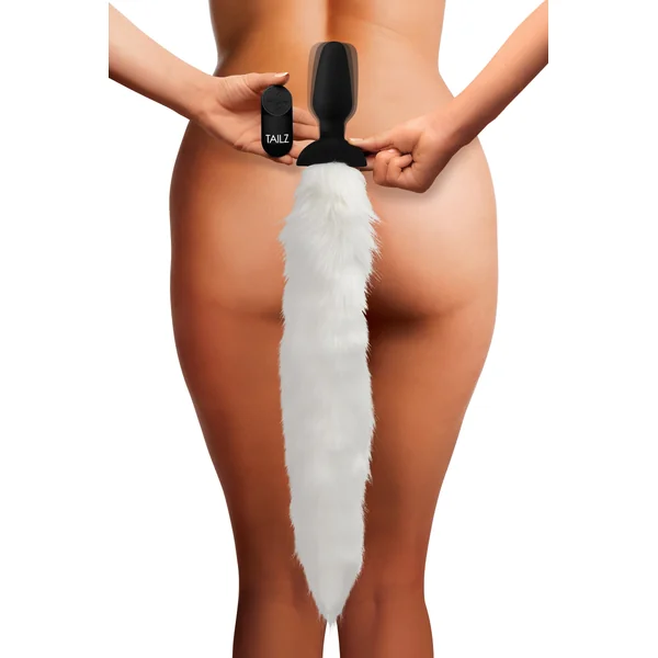Remote Control White Vibrating Fox Tail Anal Plug