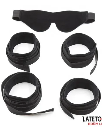 Restraint 3 Pieces Set Blindfold, Anklecuffs and Wristcuffs Adjustable
