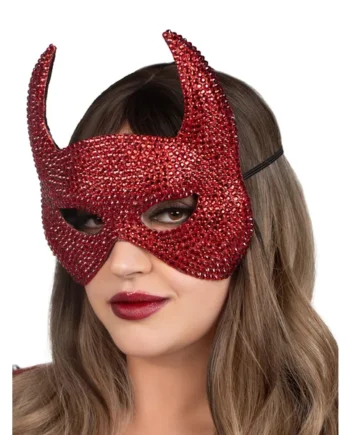Rhinestone Devil Mask - One Size - Red