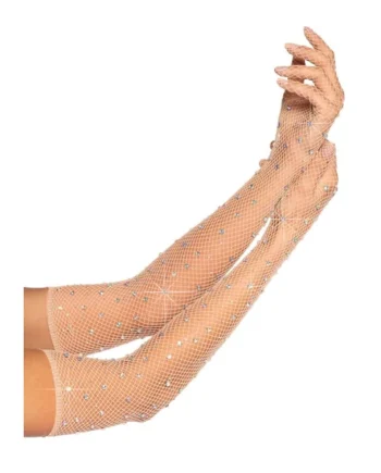 Rhinestone Fishnet Long Gloves Nude