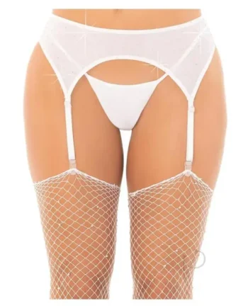 Rhinestone Garter Belt White O/S