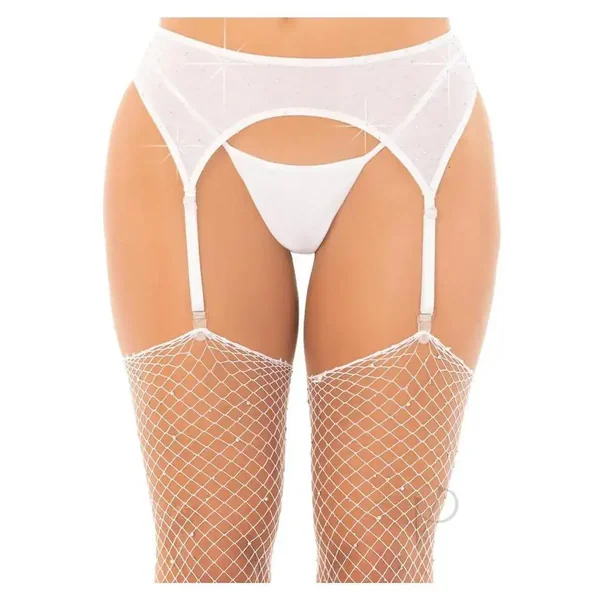 Rhinestone Garter Belt White O/S