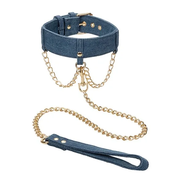 Ride 'Em Premium Denim Collection Collar With Leash