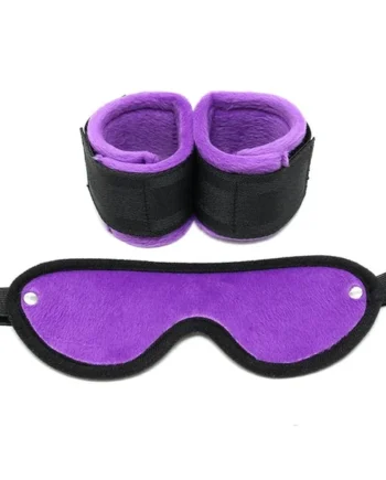 Rimba Bondage Play Handcuffs with Mask Adjustable Purple