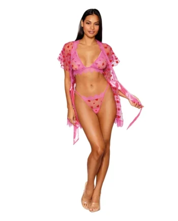 Robe With Bralette and G-String - X-Large - Peony