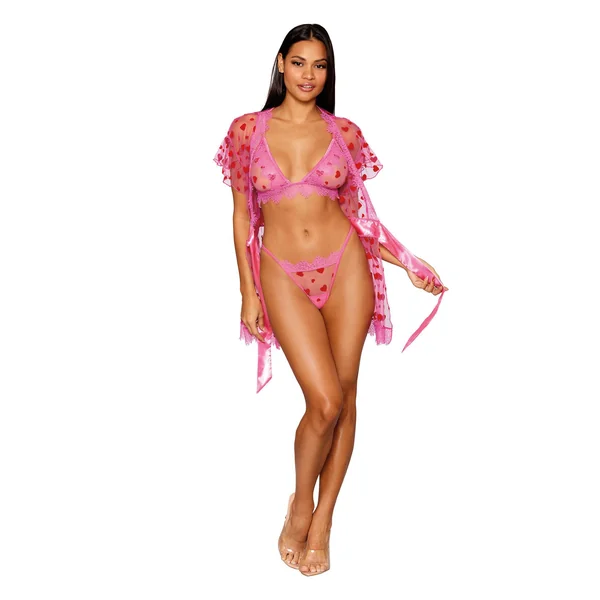 Robe With Bralette and G-String - X-Large - Peony