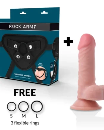 Rockarmy harness + dual density panzer realistic dildo 17cm
