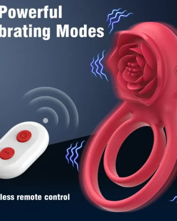 Rose Clitoral Vibrating Cock Ring - Remote Control Clit Stimulator Double Rings Couple Sex Toys