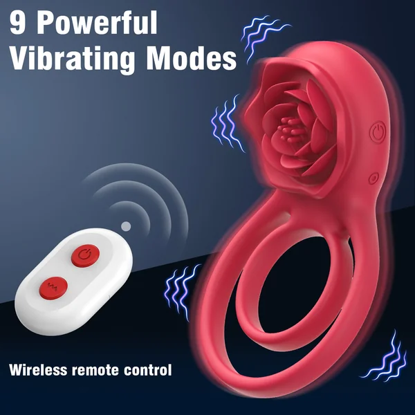 Rose Clitoral Vibrating Cock Ring - Remote Control Clit Stimulator Double Rings Couple Sex Toys