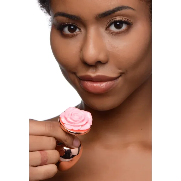 Rose Gold Anal Plug With Pink Flower – Large